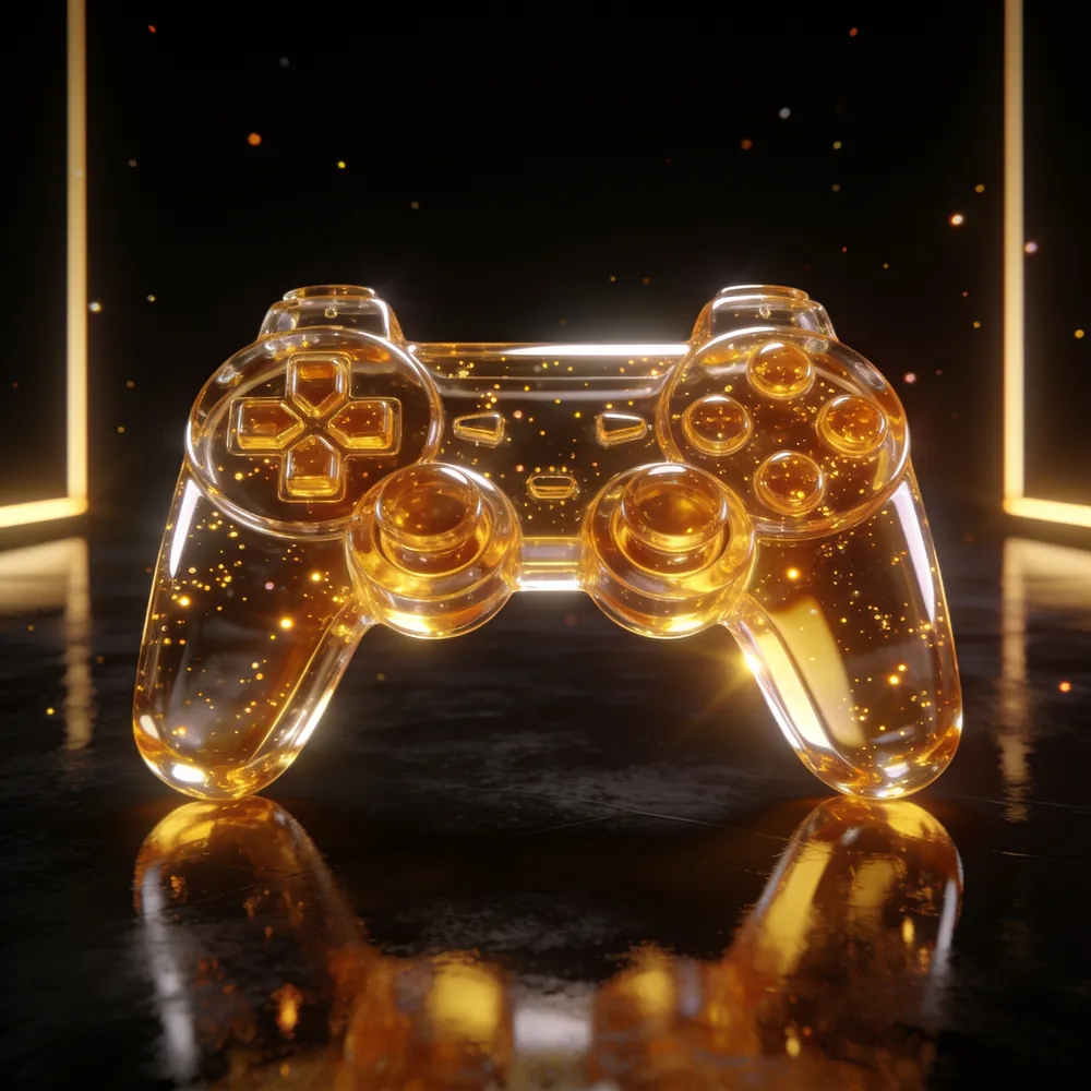 Controle de videogame em vidro dourado